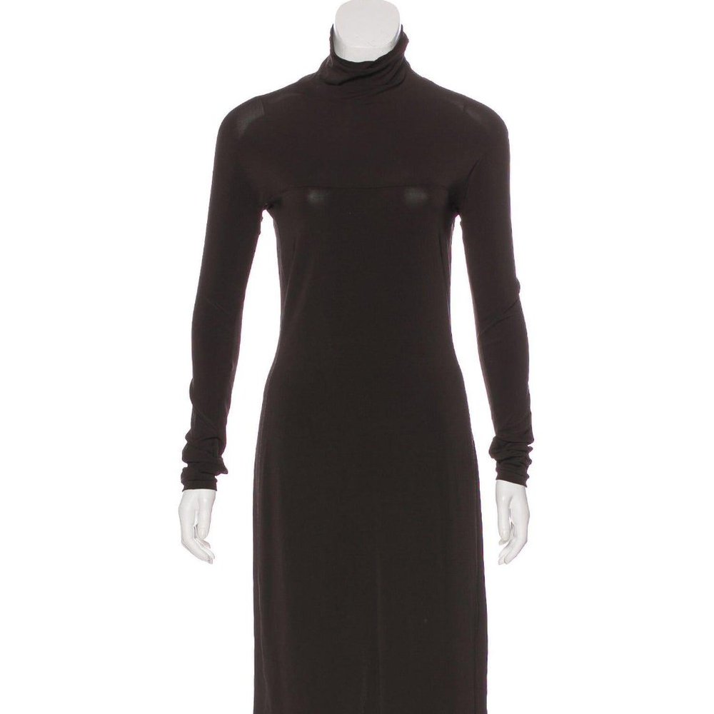 ‘S MaxMara DRESS MEDIUM Turtleneck Knee Length Brown Long Sleeve Sheer Luxury